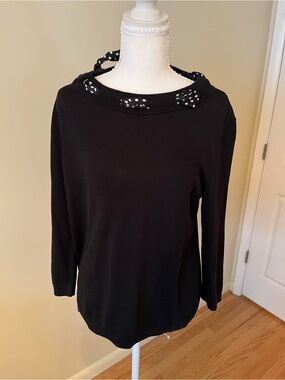 Talbots Black Long Sleeve Sweater with Polka Dot Accent